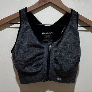 Shefit Luxe Sports Bra XS Heather Gray Zip Front High Impact Adjustable Support